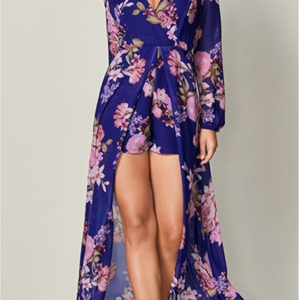 VENUS Pink and Blue High-Low Sundress with Bishop Sleeves